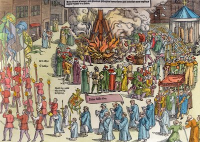 The Burning of the Remains of Martin Bucer and Paul Fagius on Market Hill in Cambridge in 1557, from 